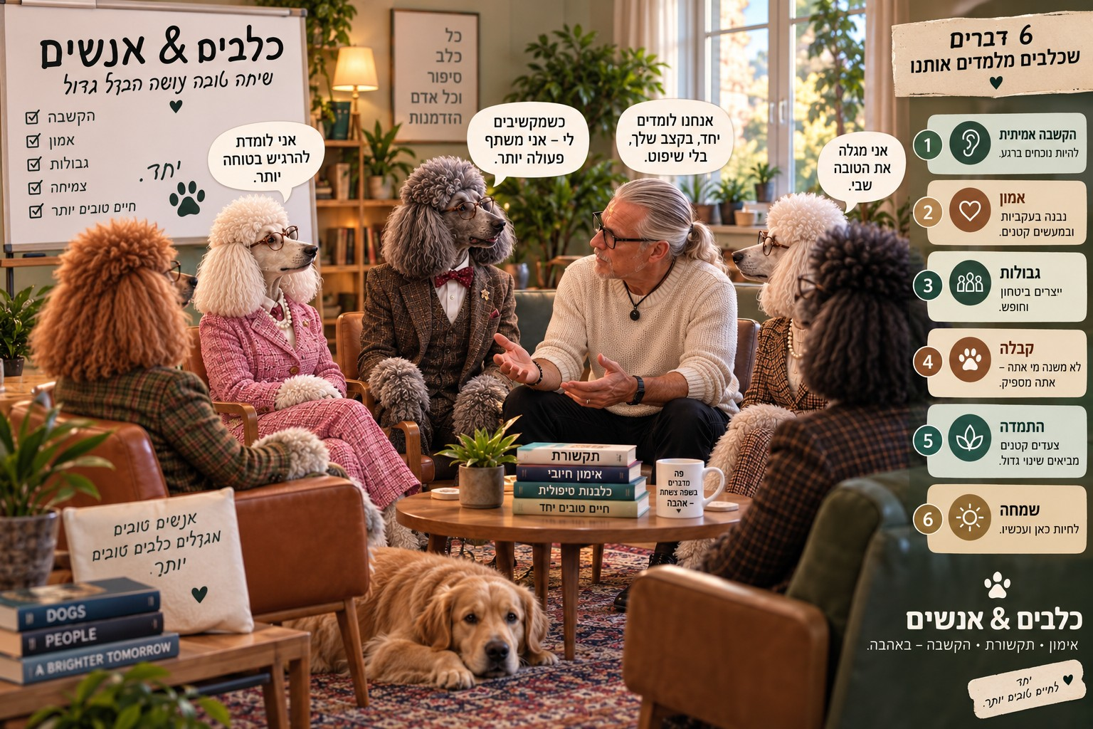 דימוי הומוריסטי של אילן בשיחה עם כלבים, עם שש מחשבות על קשר